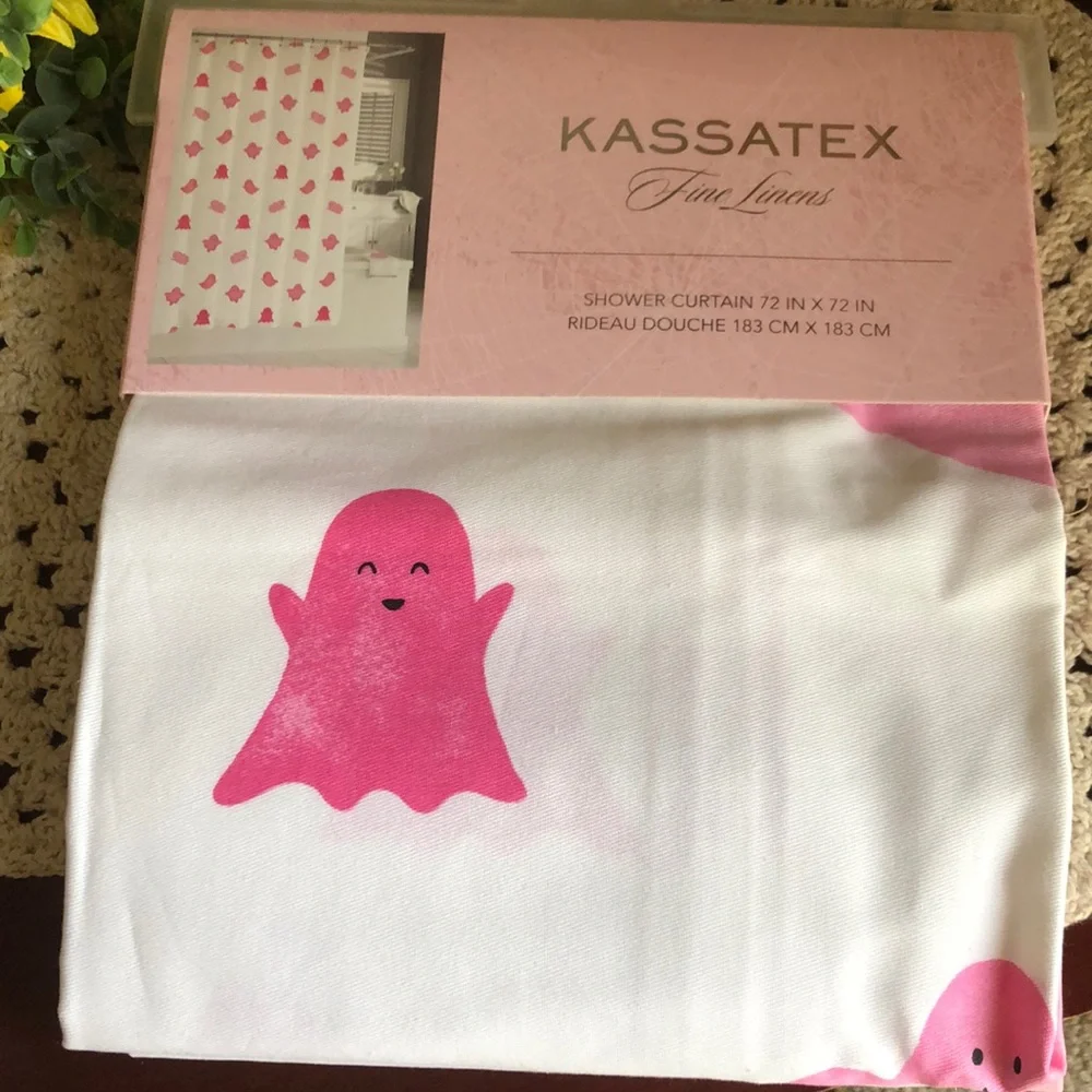 Kassatex PINK GHOSTS Halloween Shower Curtain Bath Decor